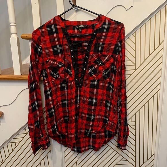 Express Flannel With Lace Up Tie - Picture 2 of 5